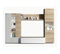 MOBELCENTER - Mueble Salón - Módulo TV, Módulo Vertical y Vitrina con Leds - Color Roble Canadian y Blanco Brillo - 260 cm x 42 cm x 185 cm - (0735)