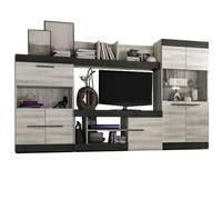 MOBELCENTER - Mueble Salón Sidney 10, Mueble TV salón más Aparador, Vitrina y Estante, Color Coral y Ebony, Medidas: 295 cm x 171 cm x 40 cm (0922)