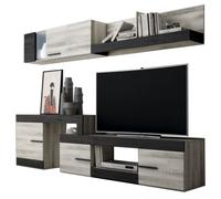 MOBELCENTER - Mueble Salón Sidney 2, Mueble TV salón más módulo Superior y Estante, Color Coral y Ebony, Medidas: 313-245 cm x 72 cm x 40 cm (0921)