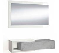 Mobelcenter - Recibidor con Espejo y Cajón - Mueble de Entrada Estilo Moderno - Mueble de Recibidor Color Blanco Artik y Cemento - Medidas: Ancho: 95 cm x Fondo: 26 cm x Alto: 19 cm - (1263)