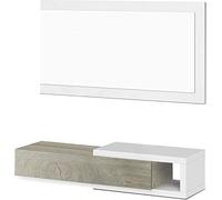 Mobelcenter - Recibidor con Espejo y Cajón - Mueble de Entrada Estilo Moderno - Mueble de Recibidor Color Blanco Artik y Roble Alaska - Medidas: Ancho: 95 cm x Fondo: 26 cm x Alto: 19 cm - (0593)