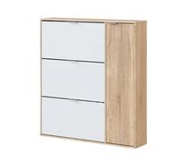 Habitdesign Mueble Zapatero 4 Puertas, Modelo Class, Acabado en Roble Canadian y Blanco Artik, Medidas: 106 cm (Ancho) x 115 cm (Alto) x 22 cm (Fondo)