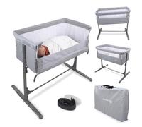 Mobiclinic®, Cuna colecho, 2 en 1, Moon, Sistema de Unión a la Cama, Regulable 5 Alturas, Bolsa Transporte, Incluye Ruedas, Malla Transpirable, Base Acolchada