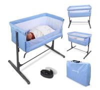 Mobiclinic®, Cuna Colecho, 2 en 1, Sistema de Unión a la Cama, Regulable en 5 Alturas, Bolsa de Transporte, Incluye Ruedas, Malla Transpirable, Base Acolchada, Moon (Celeste)