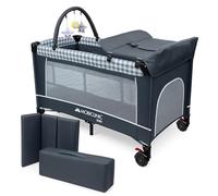 Mobiclinic®, Cuna de Viaje 3 en 1, Parque Infantil, Cambiador Bebe, Plegable, Entrada Lateral, Bolsa Transporte, MAX. 15 kg, Ruedas con Freno, Caelum, Tela Transpirable, Bolsillo almacenaje