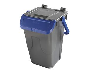 Mobil Plastic - Cubo de reciclaje gris con puerta basculante azul - Modelo Ecológico, 35 litros