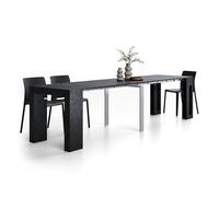 MOBILI FIVER, Mesa Consola Extensible Evolution con Porta Extensiones 45(305) x80 cm, Cemento Negro, para 12 Personas, Mesa Consola Extensible por Corredor, Entrada, Salon, Made In Italy