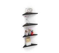 MOBILI FIVER, Set de 4 estantes esquineros Easy, Color Madera Negra, Made In Italy