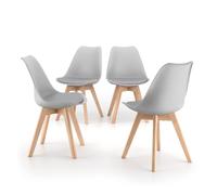 MOBILI FIVER, Set de 4 sillas en Estilo nórdico Greta, Gris, Polipropileno - Contrachapado de Haya, Silla por Cocina, Salon