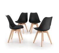 MOBILI FIVER, Set de 4 sillas en Estilo nórdico Greta, Negro, Polipropileno - Contrachapado de Haya, Silla por Cocina, Salon