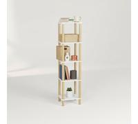 MOBLEKIT | Estantería Estrecha de Madera Blanco Mate 5 Niveles 35×35×138 cm, Librería Vertical con Baldas para Libros y Decoración, Mueble Auxiliar para Salón o Recibidor con Montaje sin Tornillos