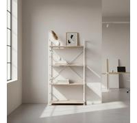 MOBLEKIT | Estantería Metálica 4 Niveles 58.6x23.5x112 cm Blanca, Mueble Auxiliar con Baldas de Madera Acabado Mate, Estantería de Almacenaje para Cocina, Baño u Oficina