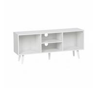 INDE MOBLEKIT | Mueble Auxiliar 4 Compartimentos 110x29x47 cm, Mueble TV Blanco de Madera con Estantes, Estantería Moderna para Salón, Recibidor o Almacenamiento Hogar