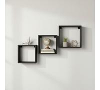 MOBLEKIT | Set 3 Estanterías Flotantes Cuadradas Negras 25x20x15 cm, Baldas de Pared sin Agujeros, Estantería Negra Estrecha Moderna, Repisas Decorativas para Estantería Pared y Espacios Reducidos
