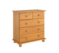 Moblit Comoda de Cinco Cajones Realizada en Madera de Pino Color Miel Serie Canet Medidas (81x78x39) cm. (Alto-Ancho-Fondo)