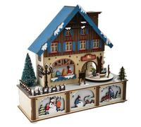 MOBUTOFU Casa Navideña de Madera con Luz LED para Decoración de Invierno, Artesanía Fina y Centro de Mesa para Mantel en Navidad
