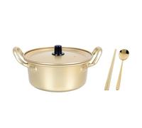 MOBUTOFU Olla de Aluminio Dorada para Fideos Coreanos Doble Asa y Tapa, Fácil de Usar y Superficie Lisa para Cocinar Ramen y Sopas en Casa