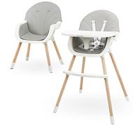 Moby-System Amelia Trona Evolutiva Bebe 3 en 1 - Trona Madera con Bandeja Ajustable y Cinturón Seguridad - Silla Alta Convertible para Niños 6 Meses a 6 Años, Gris