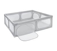 Moby-System Parque Infantil Plegable para Bebé - Centro de Actividades con Base Antideslizante 200x140cm - Corralito Impermeable con Ventanas y Cremallera, Bolsa de Transporte Incluida - Gris