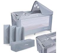Moby-System Parque para Bebés de Viaje 2 en 1, Cuna Plegable para Recién Nacidos y Niños Pequeños, 2 Niveles: 0 a 6 Meses y 6 a 36 Meses, con Bolsa de Transporte, Gris