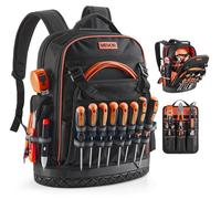 Mochila para herramientas VEVOR, con 64 compartimentos, organizador para almacenamiento de herramientas, mochila con compartimento para portátil y base reforzada, mochila para obras para electricistas