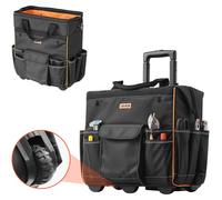 Mochila para herramientas VEVOR con ruedas, capacidad de carga de 50 kg, 25 compartimentos, mochila de trabajo con asa telescópica ajustable y base estable, organizador de herramientas para electricis