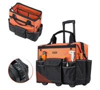 Mochila para herramientas VEVOR con ruedas, capacidad de carga de 50 kg, 27 compartimentos, mochila de trabajo con asa telescópica ajustable y base estable, organizador de herramientas para construcci