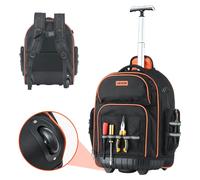 Mochila para herramientas VEVOR con ruedas, capacidad de carga de 50 kg, 45 compartimentos, bolsa para herramientas, asa telescópica ajustable y base estable. Mochila organizadora para herramientas, i