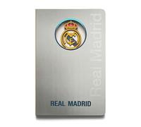 MOCIWORLD - Cuaderno Real Madrid con Escudo en 3D - Encuadernación con Lomo Textil y Acabados de Calidad - 120 páginas sin pautar - Color Gris - Tamaño A5