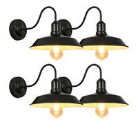 Moddeny 4 Piezas Luces de pared al aire libre retro Luz de granero de cuello de cisne de hierro negro Luz de pared de porche vintage Luz de garaje impermeable Montaje en pared Luminaria exterior