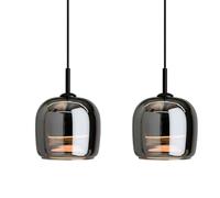 MODEBHD Paquete de 2 modernas lámparas colgantes de vidrio LED estilo mediados de siglo, luces colgantes negras con pantalla de vidrio soplado gris humo, iluminación colgante redonda de vidrio para co