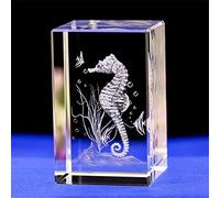 Modelo de estatua de caballito de mar de cristal - Figura grabada con láser 3D, cubo de cristal de animales grabado, adorno de regalo (30 x 30 x 40 mm)