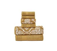 Modern Threads Amaris - Juego de 6 Toallas Reversibles teñidas de Hilo Jacquard - Toallas de baño, Toallas de Mano y paños - súper absorbentes y de Secado rápido, 100% algodón Peinado, Dorado
