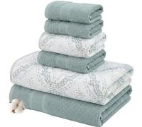 Modern Threads Capri - Juego de 6 Toallas Reversibles de Jacquard teñidas, Toallas de baño, Toallas de Mano y paños de baño, súper absorbentes y de Secado rápido, 100% algodón Peinado, Hiedra