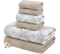 Modern Threads Capri - Juego de 6 Toallas Reversibles de Jacquard teñidas, Toallas de baño, Toallas de Mano y paños de baño, súper absorbentes y de Secado rápido, 100% algodón Peinado, Color Caqui