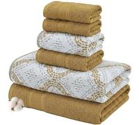 Modern Threads Capri - Juego de 6 Toallas Reversibles de Jacquard teñidas, Toallas de baño, Toallas de Mano y paños de baño, súper absorbentes y de Secado rápido, 100% algodón Peinado, Color Dorado