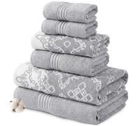 Modern Threads Charlize Stone - Juego de 6 Piezas, 2 Toallas de baño, 2 Toallas de Mano y 2 Toallas pequeñas, Juego de Toallas de Hilo teñido Jacquard/Liso