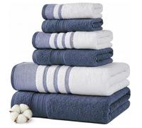 Modern Threads Juego de 6 Piezas, 2 Toallas de baño, 2 Toallas de Mano, 2 Toallas faciales, Secado rápido Blanco/Contraste Reinhart Denim