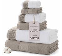 Modern Threads Juego de 6 Toallas de 600 gsm con Borde Jacquard Filgree, Color Gris Pardo
