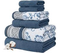Modern Threads Juego de 6 Toallas de Lana teñida Jacquard/Solid Azul Ophelia