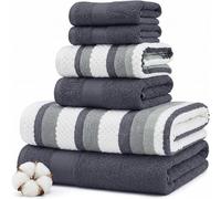 Modern Threads, Pax, Juego de Toallas Reversibles de Jacquard teñidas, Toallas de baño, Mano y paños, súper absorbentes y de Secado rápido, 100% algodón Peinado, 6 Unidades, Azul Vaquero (Denim)