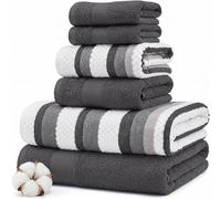 Modern Threads, Pax, Juego de Toallas Reversibles de Jacquard teñidas, Toallas de baño, Mano y paños, súper absorbentes y de Secado rápido, 100% algodón Peinado, 6 Unidades, Carbón (Coal)