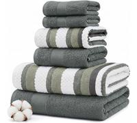 Modern Threads, Pax, Juego de Toallas Reversibles de Jacquard teñidas, Toallas de baño, Mano y paños, súper absorbentes y de Secado rápido, 100% algodón Peinado, 6 Unidades, Verde Hiedra (Ivy)