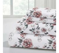Modern Threads Sábanas Impresas de Microfibra Suave, sábanas de Microfibra de Lujo, Incluye sábana encimera, sábana Bajera Ajustable con Bolsillos Profundos y Fundas de Almohada Rose Bloom Full