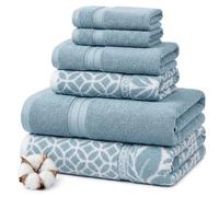 Modern Threads Trefoil Filigree - Juego de 6 Toallas Reversibles de Jacquard teñidas con Hilo teñido, Toallas de baño, Toallas de Mano y paños de baño, súper absorbentes y de Secado rápido, 100%