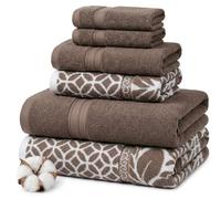 Modern Threads Trefoil - Juego de 6 Toallas de Jacquard teñidas de Hilo Reversible de Filigrana, Toallas de baño, Toallas de Mano y paños de baño, súper absorbentes y de Secado rápido, 100% algodón