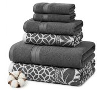 Modern Threads Trefoil - Juego de 6 Toallas de Jacquard teñidas de Hilo Reversible de Filigrana, Toallas de baño, Toallas de Mano y paños de baño, súper absorbentes y de Secado rápido, 100% algodón
