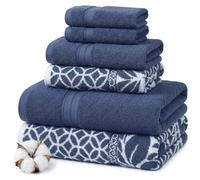 Modern Threads Trefoil - Juego de 6 Toallas de Jacquard teñidas de Hilo Reversible de Filigrana, Toallas de baño, Toallas de Mano y paños de baño, súper absorbentes y de Secado rápido, 100% algodón