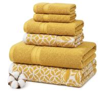 Modern Threads Trefoil - Juego de 6 Toallas de Jacquard teñidas de Hilo Reversible de Filigrana, Toallas de baño, Toallas de Mano y paños de baño, súper absorbentes y de Secado rápido, 100% algodón