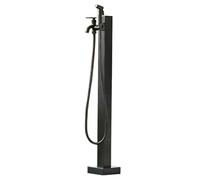 Moderna fuente de jardín de acero para exteriores, columna de agua negra con doble salida y pistola pulverizadora, 95 cm de altura para decoración de patio